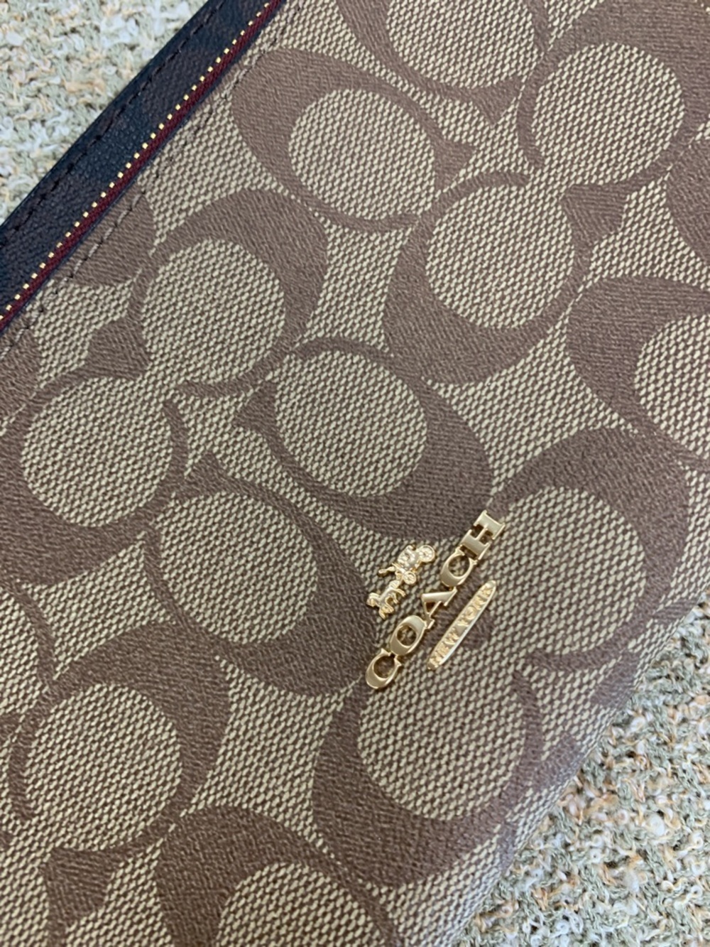 Coach Brown Signature Canvas Wristlet with Pink Strap - Picture 3 of 9